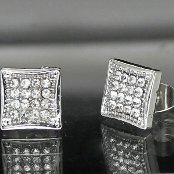 Mens Square Gold Plated Hip Hop Earrings - Picture 4 of 7